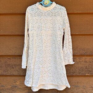 Zunie Cream Lace Long-Sleeve Dress 10 With High Collar & Back Zipper